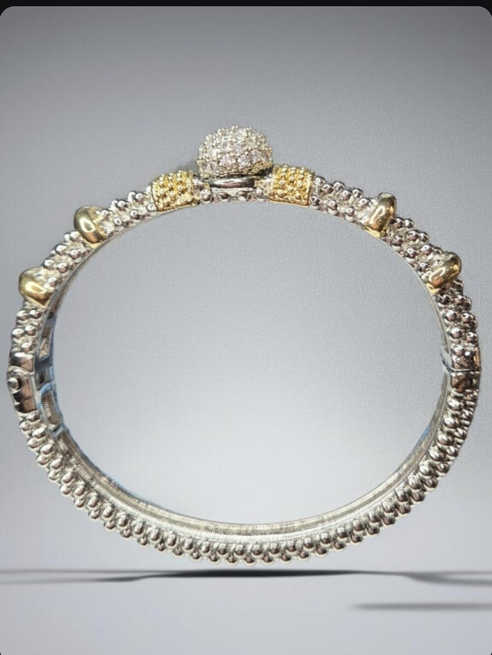 Luxury Designer Chunky Silver Gold Plated Caviar Domed Zircon Crystal Bracelet - Picture 4 of 6